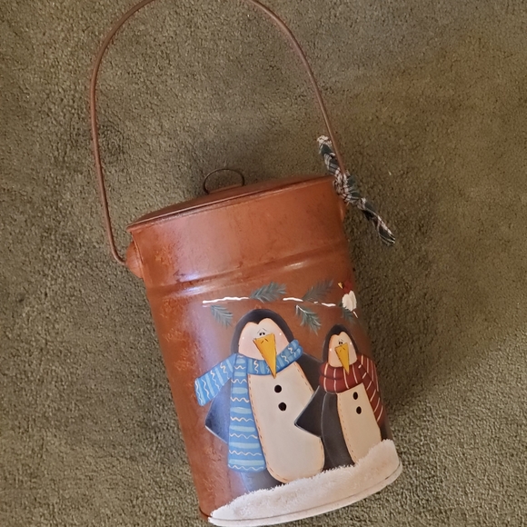handmade Other - Rustic Country Winter Penguin Tin Canister